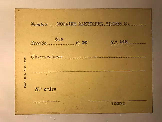 Tarjeta para realizar pedidos,  Victor M. Morales Manriquez