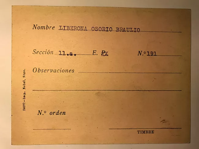 Tarjeta para realizar pedidos, Braulio Liberona Osorio