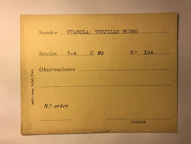 Tarjeta para realizar pedidos, Pedro Otarola Trujillo 