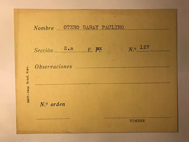 Tarjeta para realizar pedidos, Paulino Otero Garay