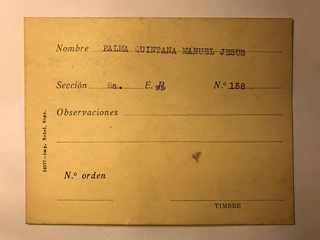Tarjeta para realizar pedidos, Manuel Jesús Palma Quintana 