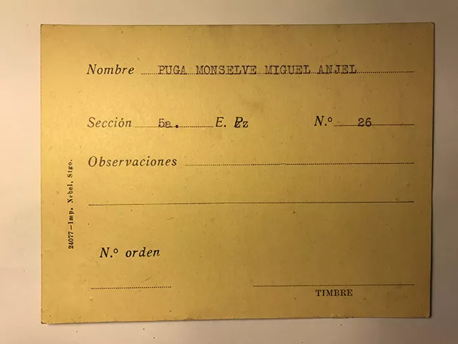 Tarjeta para realizar pedidos, Miguel Anjel Puga Monselve 