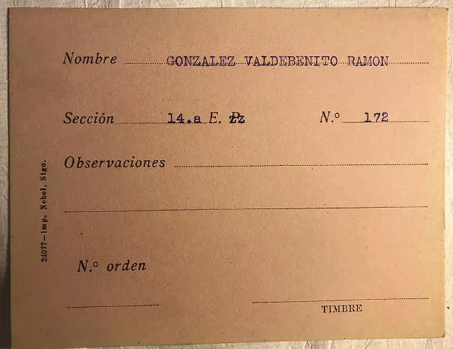 Tarjeta para realizar pedidos, Ramón González Valdebenito 