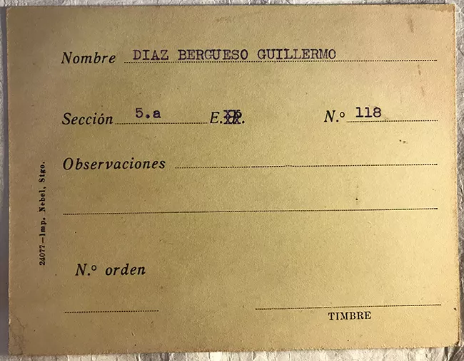 Tarjeta para realizar pedidos, Guillermo Díaz Bergueso 