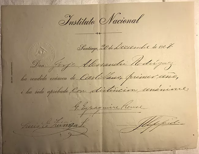 Rendición de examen de Castellano 1er año de Jorge Alessandri Rodríguez 