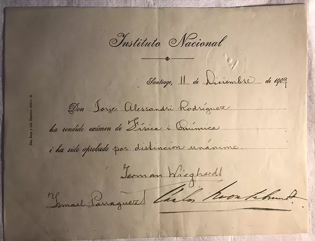 Rendición de examen Física y Química de Jorge Alessandri Rodríguez 