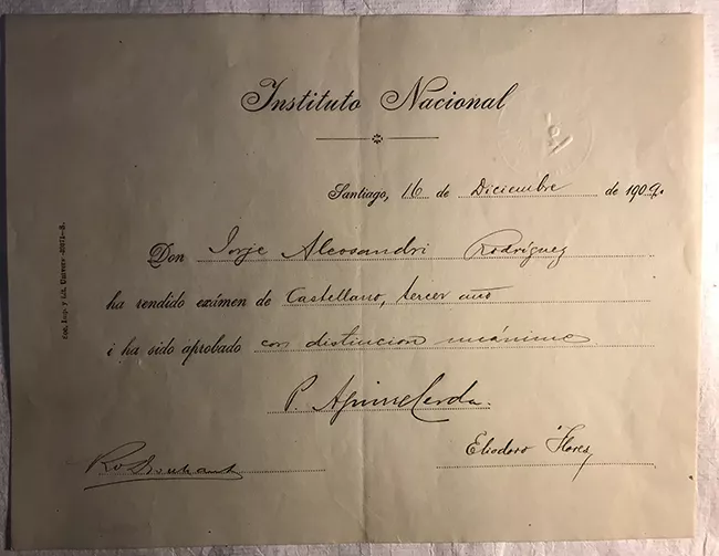 Rendición de examen Castellano 3er año de Jorge Alessandri Rodríguez 
