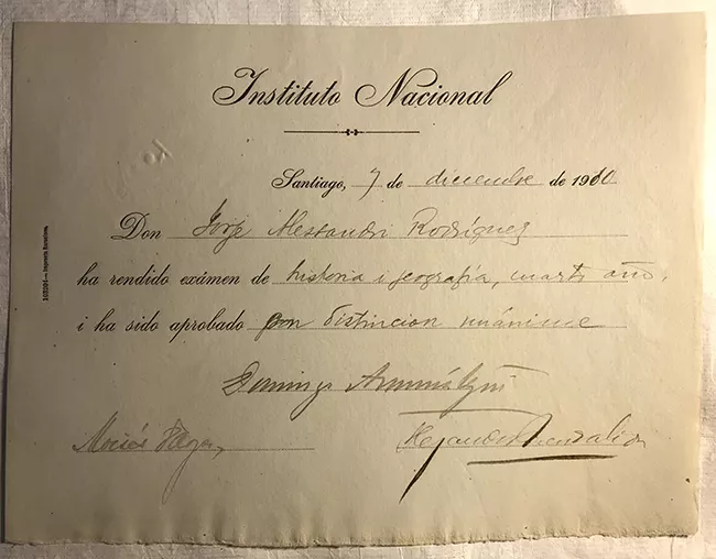 Rendición de examen Historia y Geografía 4to año de Jorge Alessandri Rodríguez