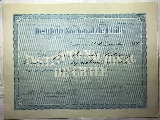 Diploma Rendición examen de Preparatoria, segundo año de Jorge Alessandri Rodríguez