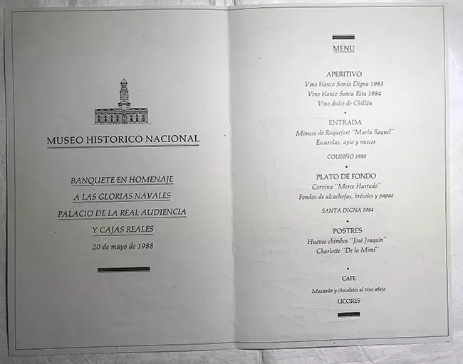 Banquete en homenaje a las glorias navales. Palacio de la Real Audiencia y cajas reales. En Museo Histórico Nacional