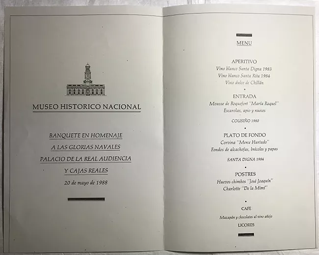Banquete en homenaje a las glorias navales. Palacio de la Real Audiencia y cajas reales. En Museo Histórico Nacional