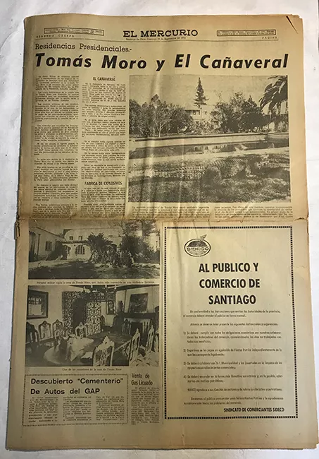 Periódico "El Mercurio" 2do y 3er cuerpo 16 de septiembre 1973