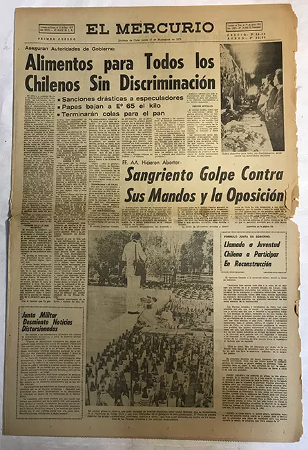 Periódico "El Mercurio" 1er cuerpo 17 septiembre 1973