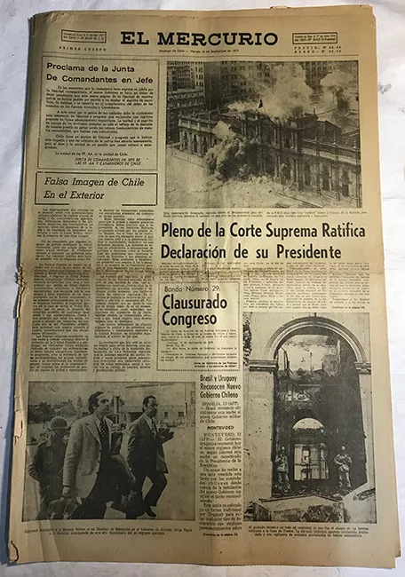 Periódico "El Mercurio" 1er cuerpo 14 septiembre 1973