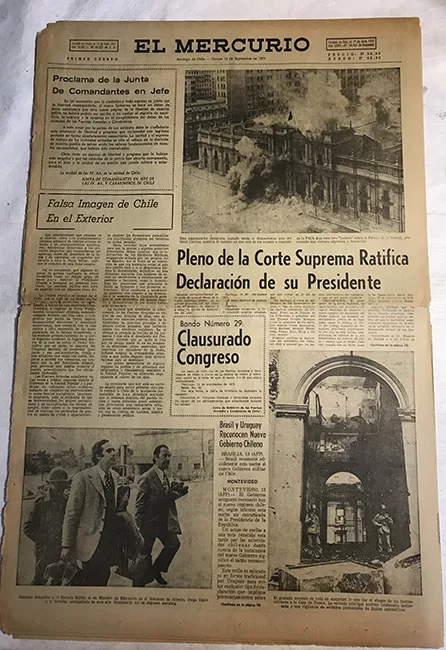 Periódico "El Mercurio" 1er cuerpo 14 septiembre 1973