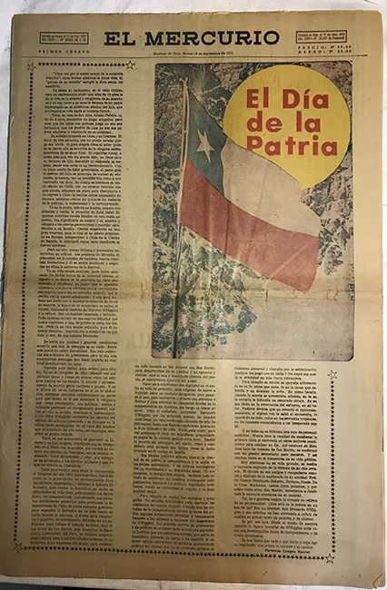 Periódico "El Mercurio" 1er cuerpo 18 septiembre 1973