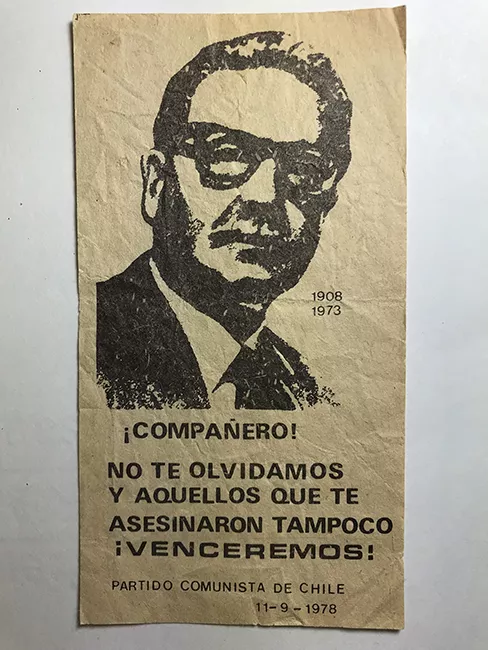 Panfleto de la conmemoración de la muerte del Presidente Salvador Allende 