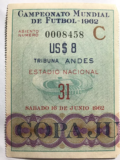  Boleto de ingreso al campeonato mundial de futbol de Chile 1962. 31, sábado 16 de junio. 