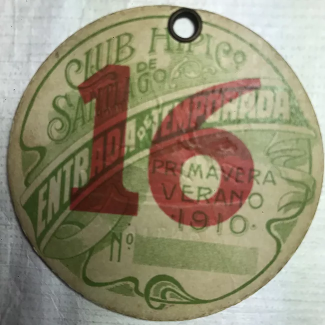 Tarjeta de entrada de temporada del Club Hípico de Santiago.  N°16