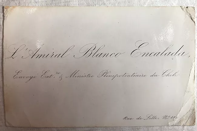 Tarjeta de visita de L'Almiral Blanco Encalada