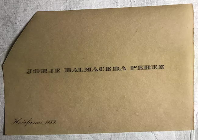 Tarjeta de visita de Jorge Balmaceda Pérez