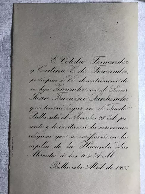 Parte matrimonio de Zoraida Fernández y Juan Francisco Santander