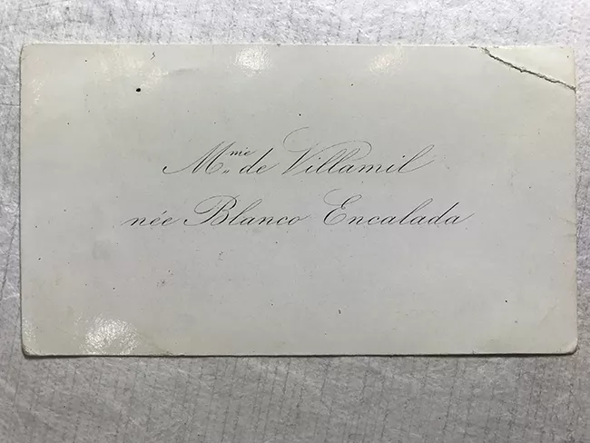 Tarjeta de visita  de Mme. De Villamil née Blanco Encalada