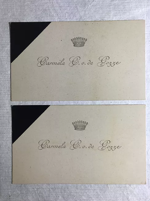 Tarjetas de visita de Carmela C. de Gazze