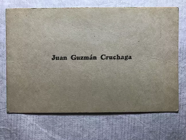 Tarjeta de visita de Juan Guzmán Cruchaga