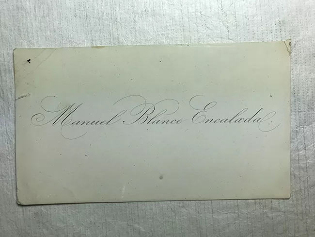 Tarjeta de visita de Manuel Blanco Encalada