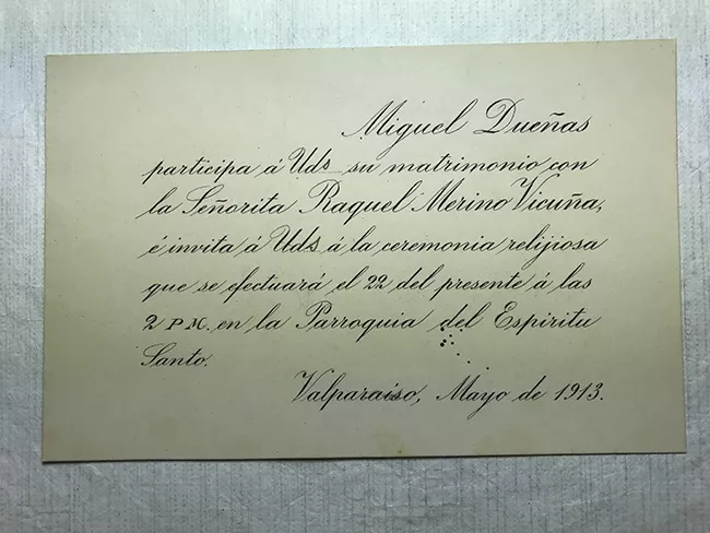 Matrimonio Miguel Dueñas con Raquel Merino Vicuña