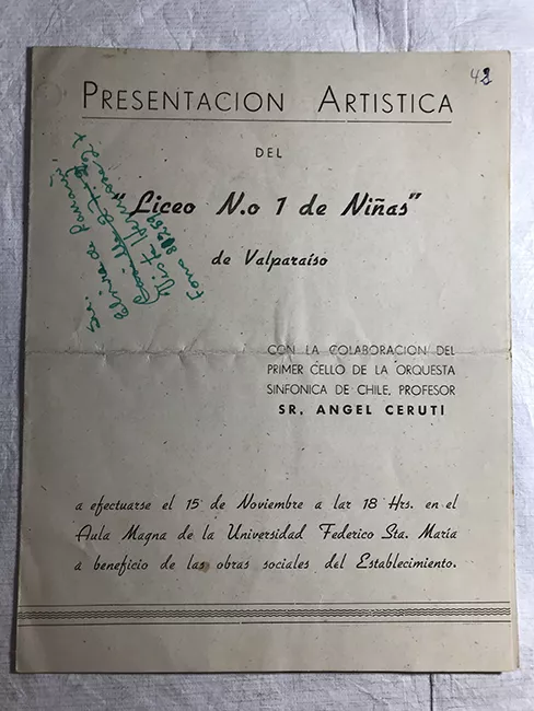 Programa de presentación artística del Liceo N°1 de niñas de Valparaíso