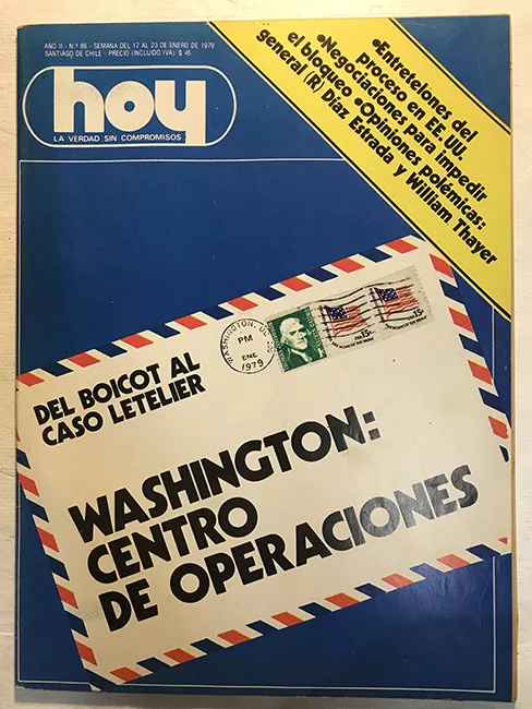 Revista HOY año II n°86. 17 enero-23 enero 1979. Del Boicot al caso Letelier. Washington: Centro de Operaciones