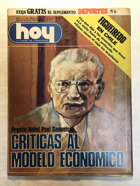 Revista HOY año IV n°169. 15 octubre-21 octubre 1980. Premio nobel Paul Samuelson: críticas al modelo económico