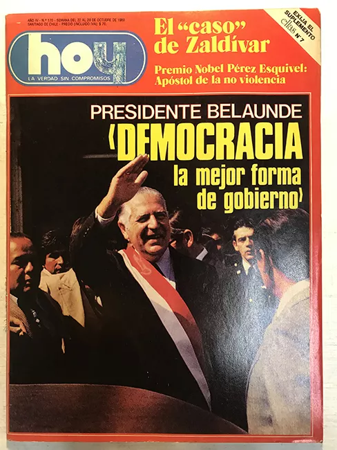 Revista HOY año IV n°170. 22 octubre-28 octubre 1980. Presidente Belaunde "Democracia; la mejor forma de gobierno"