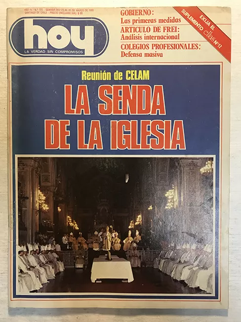 Revista HOY año IV n°192. 25 marzo-31 marzo 1981. Reunión de CELAM: La senda de la Iglesia