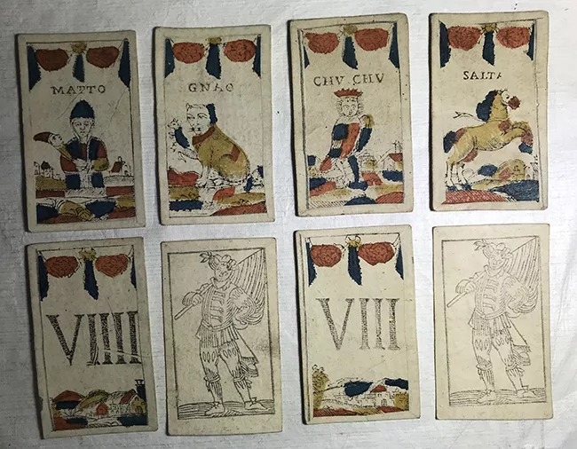 Juego de 38 naipes pintados. Il Gioco del Cucco