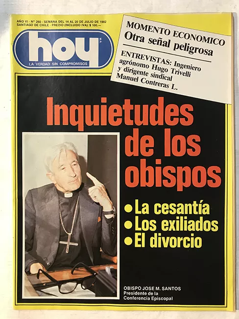 Revista HOY año VI n°260. 14 julio-20 julio 1982. Inquietudes de los obispos