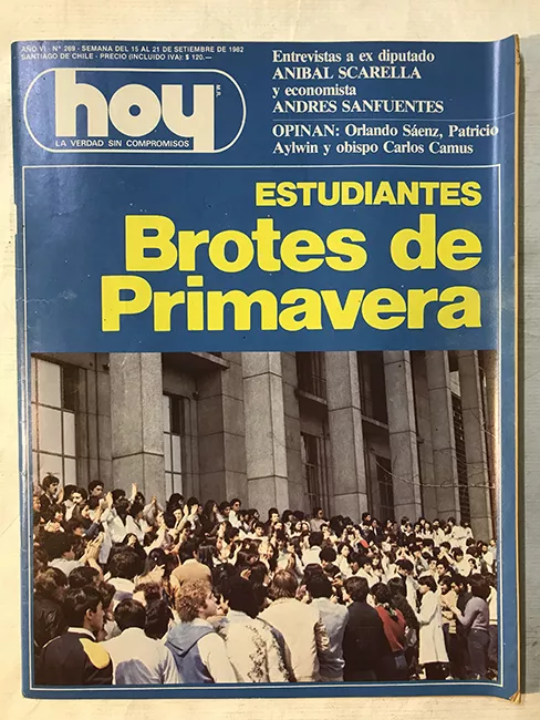 Revista HOY año VI n°269. 15 septiembre-21 septiembre 1982. Estudiantes, brotes de primavera
