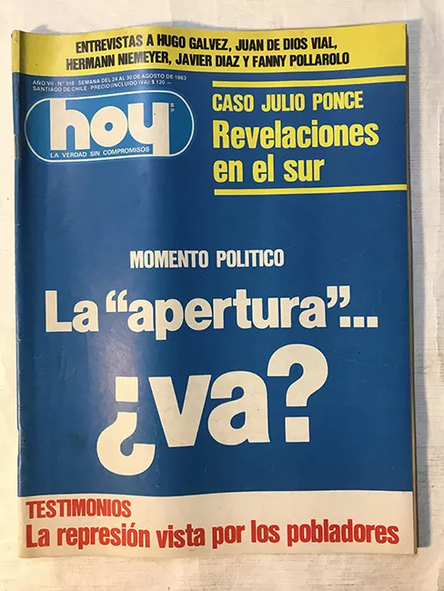 Revista HOY año VII n°318. 24 agosto-30 agosto 1983. momento político: La "apertura"… ¿va? 