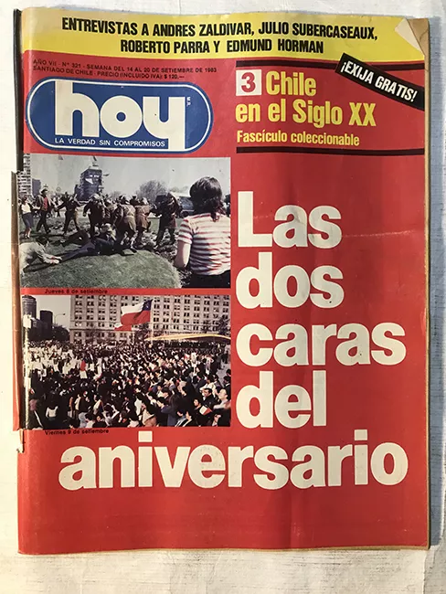 Revista HOY año VII n°321. 14 septiembre-20 septiembre 1983. Las dos caras del aniversario 