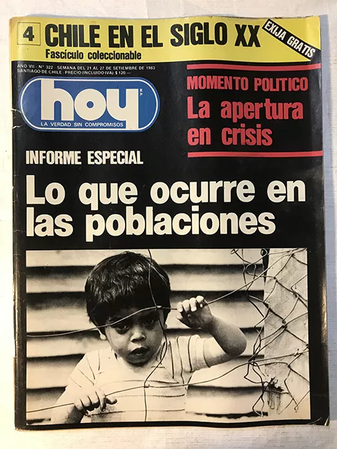 Revista HOY año VII n°322. 21 septiembre-27 septiembre 1983. Lo que ocurre en las poblaciones 