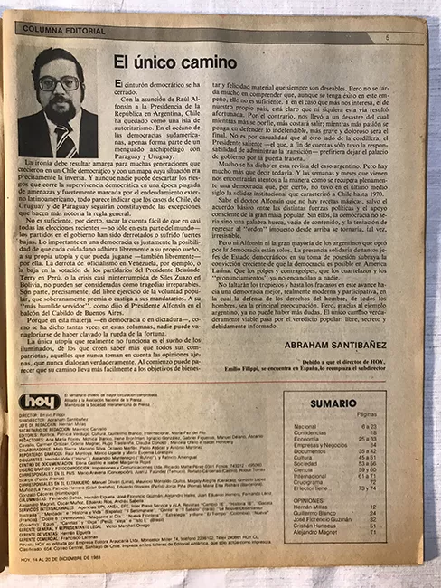 Revista HOY año VII n°334. 14 diciembre-20 diciembre 1983. 
