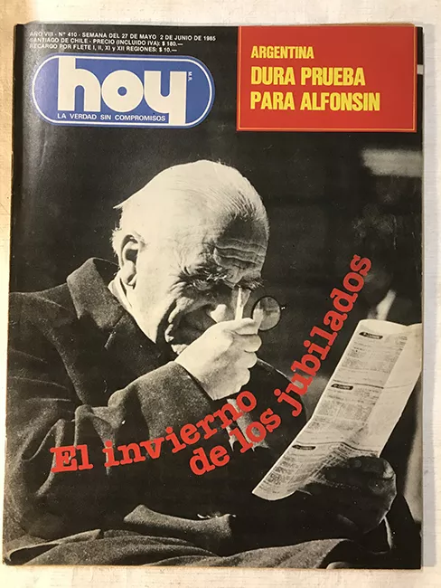 Revista HOY año VIII n°410. 27 mayo-2 junio 1985. El invierno de los jubilados