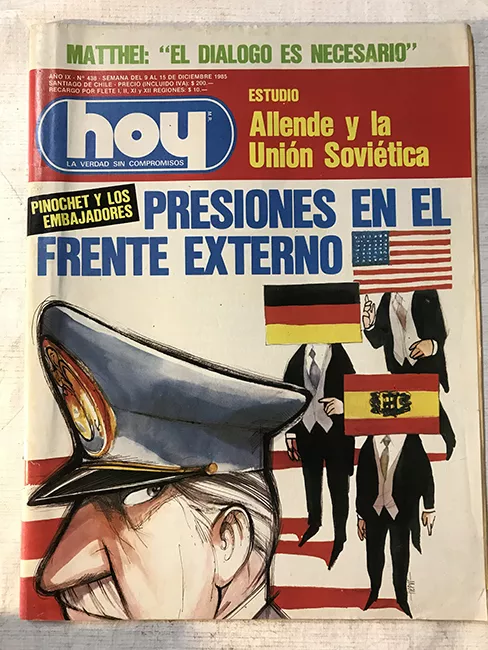 Revista HOY año IX n°438. 9 diciembre-15 diciembre 1985. Presiones en el frente externo