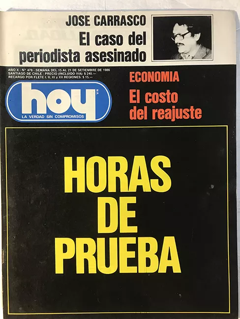 Revista HOY año X n°478. 15 septiembre-21 septiembre 1986. Horas de prueba