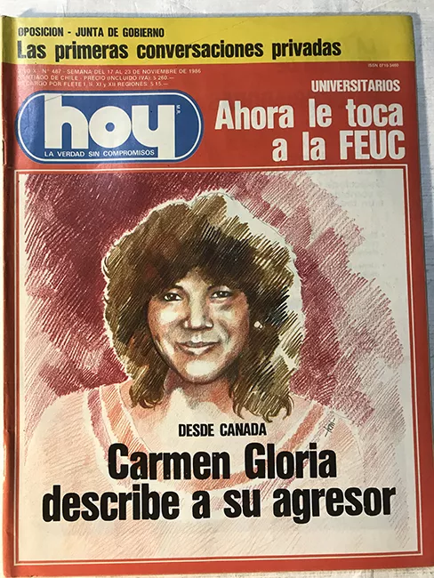 Revista HOY año X n°487. 17 noviembre-23 noviembre 1986. Desde Canada, Carmen Gloria describe a su agresor