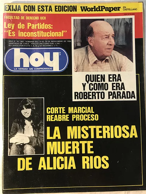 Revista HOY año X n°488. 24 noviembre-30 noviembre 1986. La misteriosa muerte de Alicia Ríos