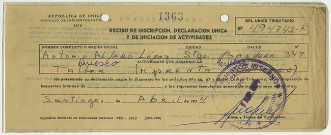 Recibo de Inscripción, declaración única y de iniciación de actividades de Antonio Alfaro López
