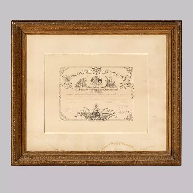Diploma Exposición Internacional de Chile 1875